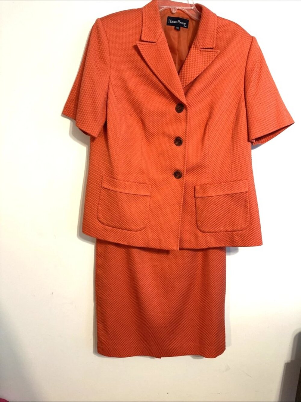 Evan Picone Vintage Orange Red Two Piece Waffle Knit Women’s Suit Classic SZ 14